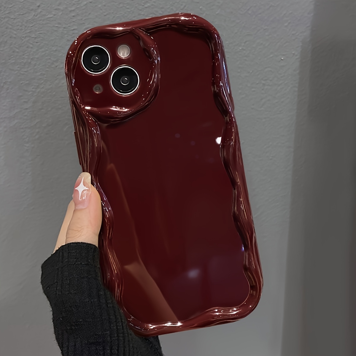 1pc of for iphone Case for Models 7/8, Designed for Women with a Solid Color And Air Cushion, Suitable for Iphone X/XS/XR, Providing Full Protection Against Drops for Models 11/12/13 PLUS. A Stylish Choice for Daily Outings, Perfect for Y2K Photo Ops, And a Great Birthday Or Holiday Gift for Friends, Family, Boyfriends, Or Girlfriends. Features a 3D Wave Material in Wine