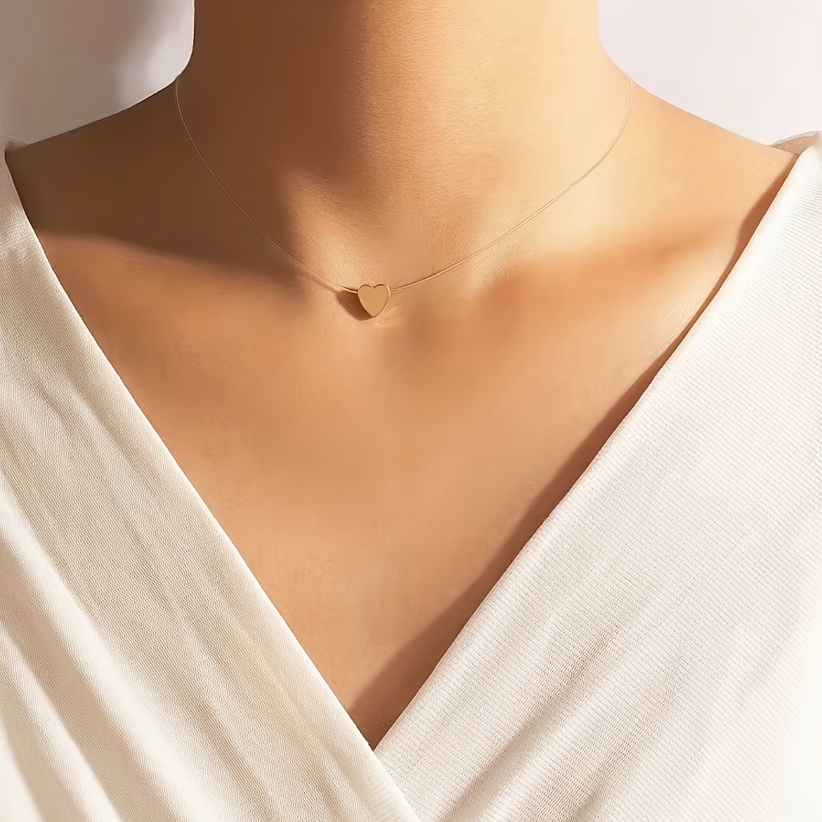 TEMU Collar de 1 pieza con colgante de transparente chapado - Cadena de hilo de pescar de una sola , estilo bohemio minimalista, adecuado para ,