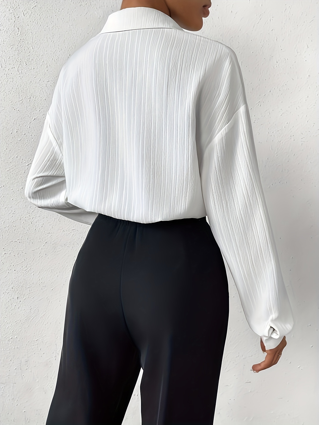 Solid Button Shirt Bodysuit Elegant Long Sleeve Lapel - Temu Canada