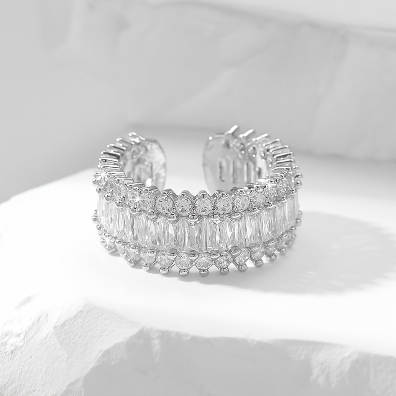 TEMU Anillo de Ajustable Elegante Plateado con Circonita - para Uso Diario y Regalo de para Ella