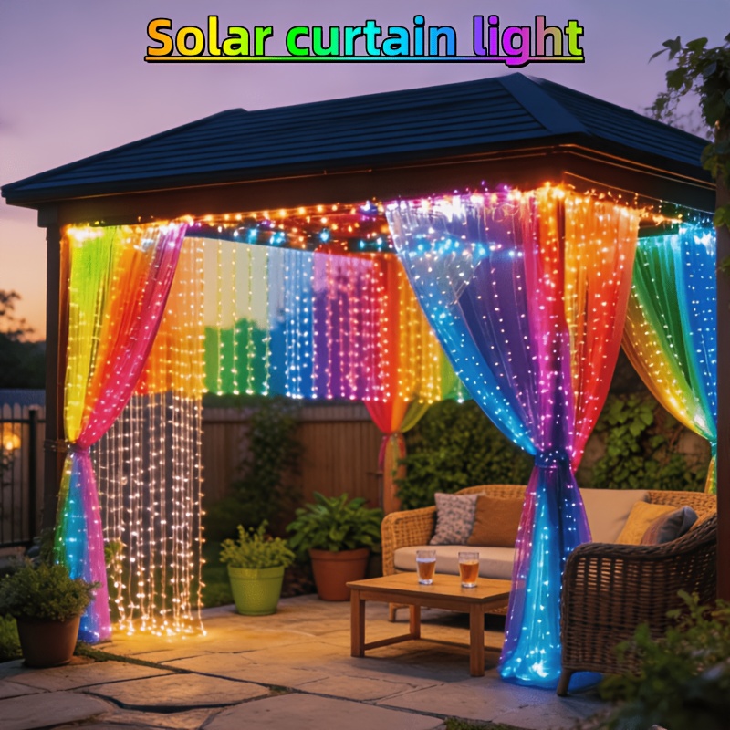 TEMU Upgraded 330led Solar Curtain Light, 12 Adjustable Fairy String Light Strips, Ip65 And Durable Metal Structure, Suitable For Outdoor Decoration