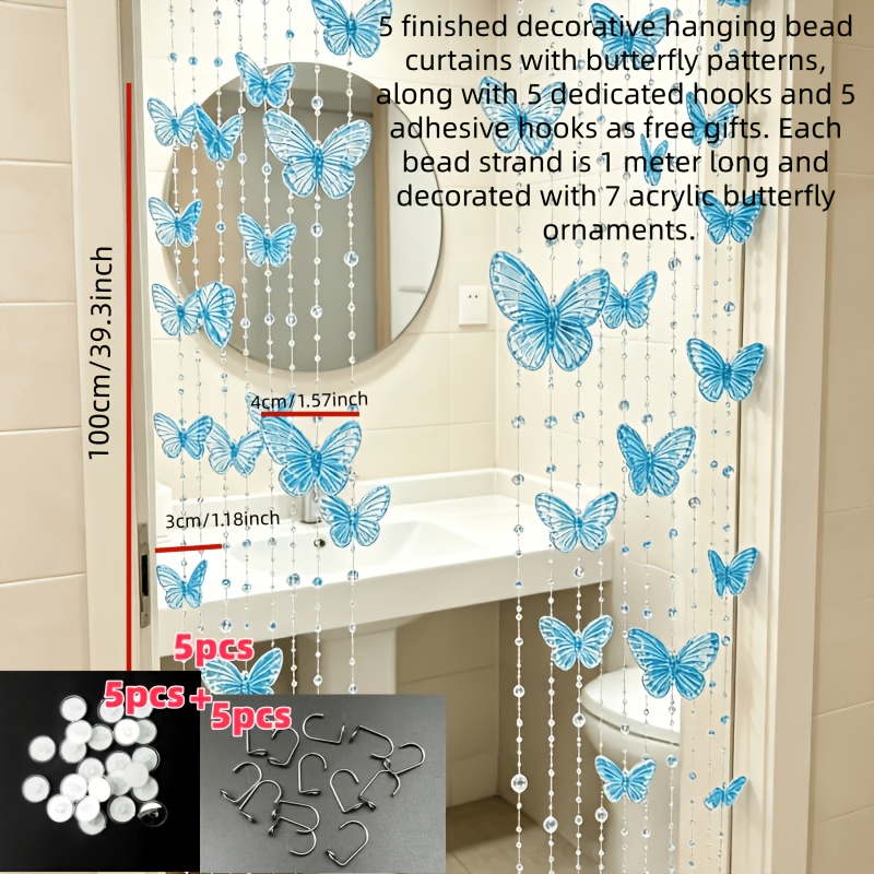 TEMU 2d Flat, 15pcs Set/blue Acrylic Bead Curtain — Punch-free Hanging Door Curtain, Used As Room Dividers, Wedding Decorations, And Home Decor 5pcs