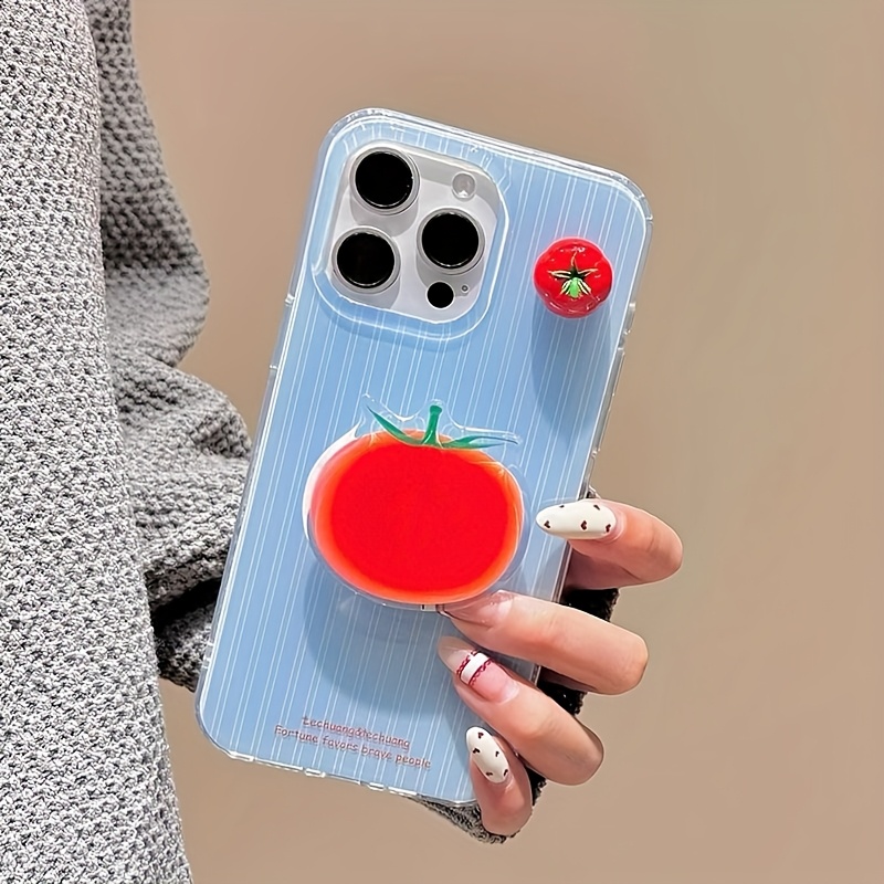 TEMU Phone Case: Large Hole Transparent Ind Simple Stripe Three-dimensional Tomato Phone Case With Tomato Holder For Iphone 11 12 13 Pro Max