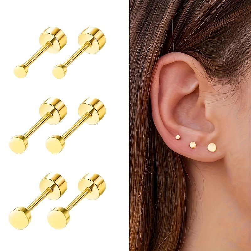 TEMU Juego de 3 , pendientes de espárrago redondos clásicos y duraderos con diseño de disco y tornillo de acero inoxidable 304, no es necesario