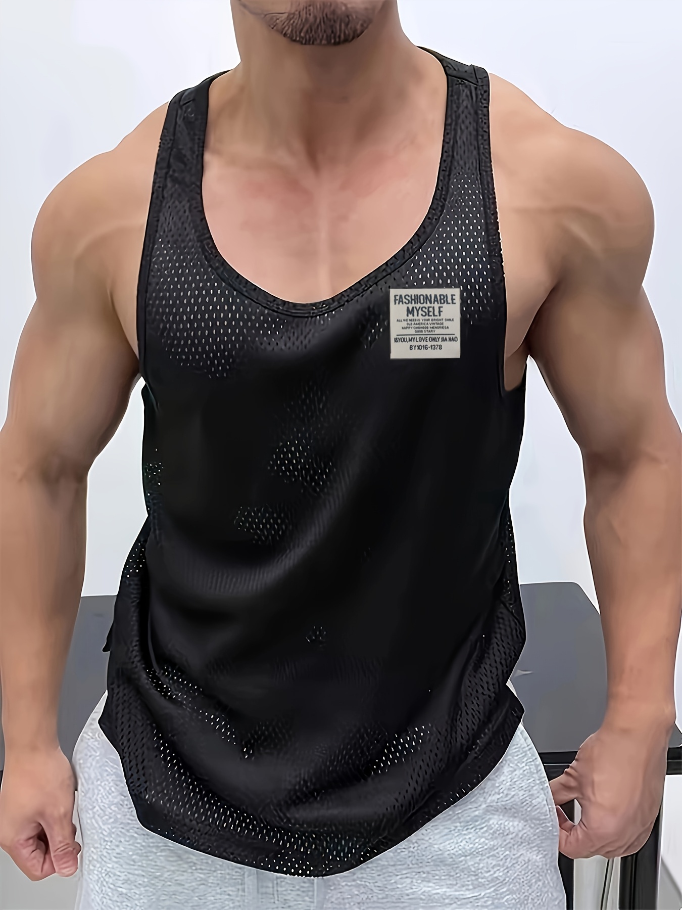 mens plus size sleeveless shirt semi sheer summer gym top Temu