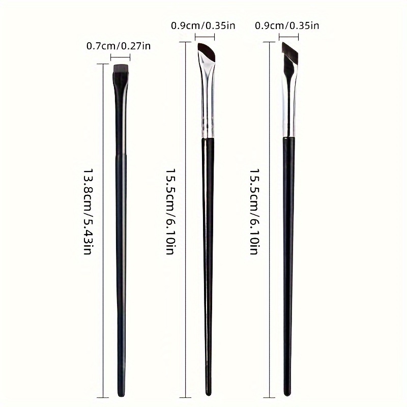 3-piece Eyeliner Brush Set - Fine Tip Wand, Unscented Polyester Bristles For Normal Skin, Abs Plastic Handle, Includes Flat-headed, Sickle & Sickle Diagonal Corner Eye Makeup Brushes For Beginners