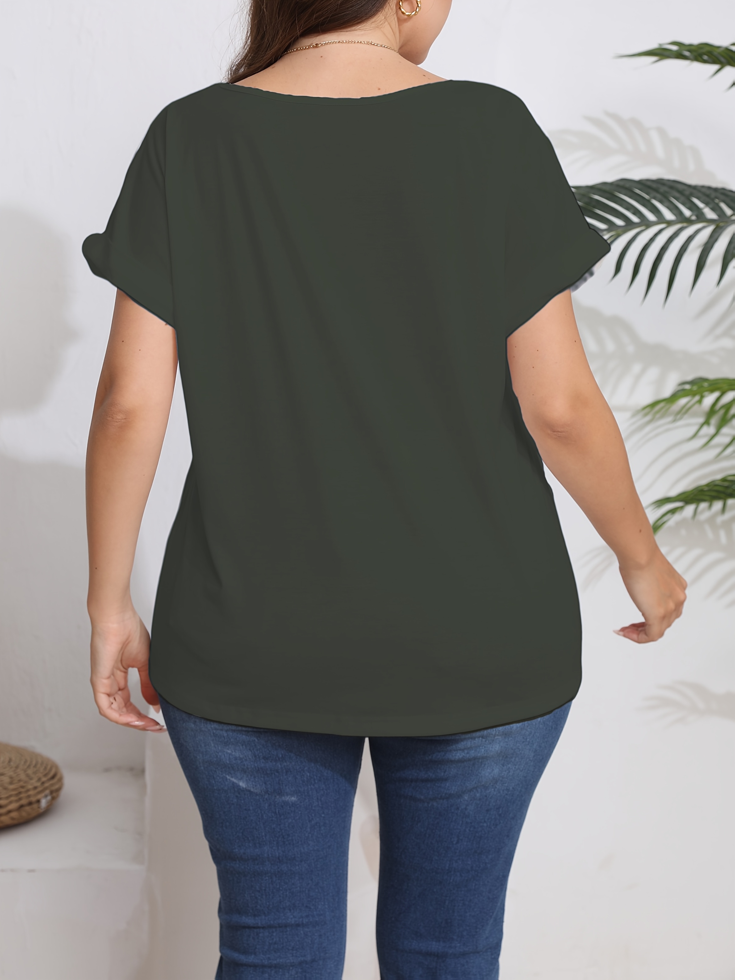 Plus Size, Plus Size Women's Elegant V-Neck T-Shirt - Soft Semi-Sheer Fabric, Vibrant Red, Machine Washable, Spring Summer Fall Casual Top, Ladies T Shirts, Seasonal Fashion, Sophisticated Casual, Comfortable Fit