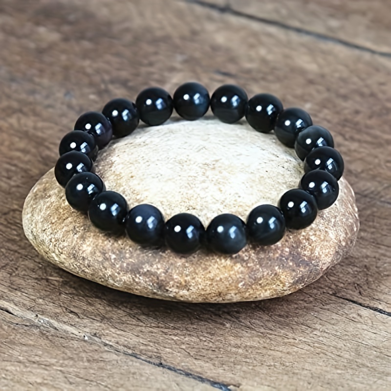 

Bracelet unisexe en perles d'obsidienne fait main, style élégant et sexy, bijoux en pierre naturelle pour hommes et femmes, noir uni