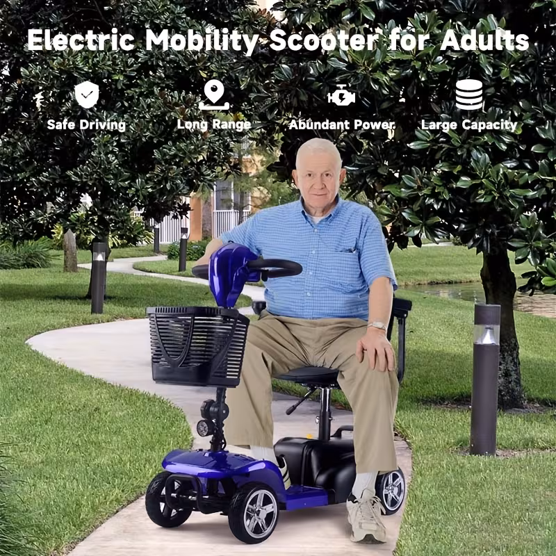 mobility aids for the four wheel foldable mobility scooters for adults 250w 12v 12ah long range with led headlights and a detachable storage basket with a tool kit charger and manual holiday surprise gift Product details 0