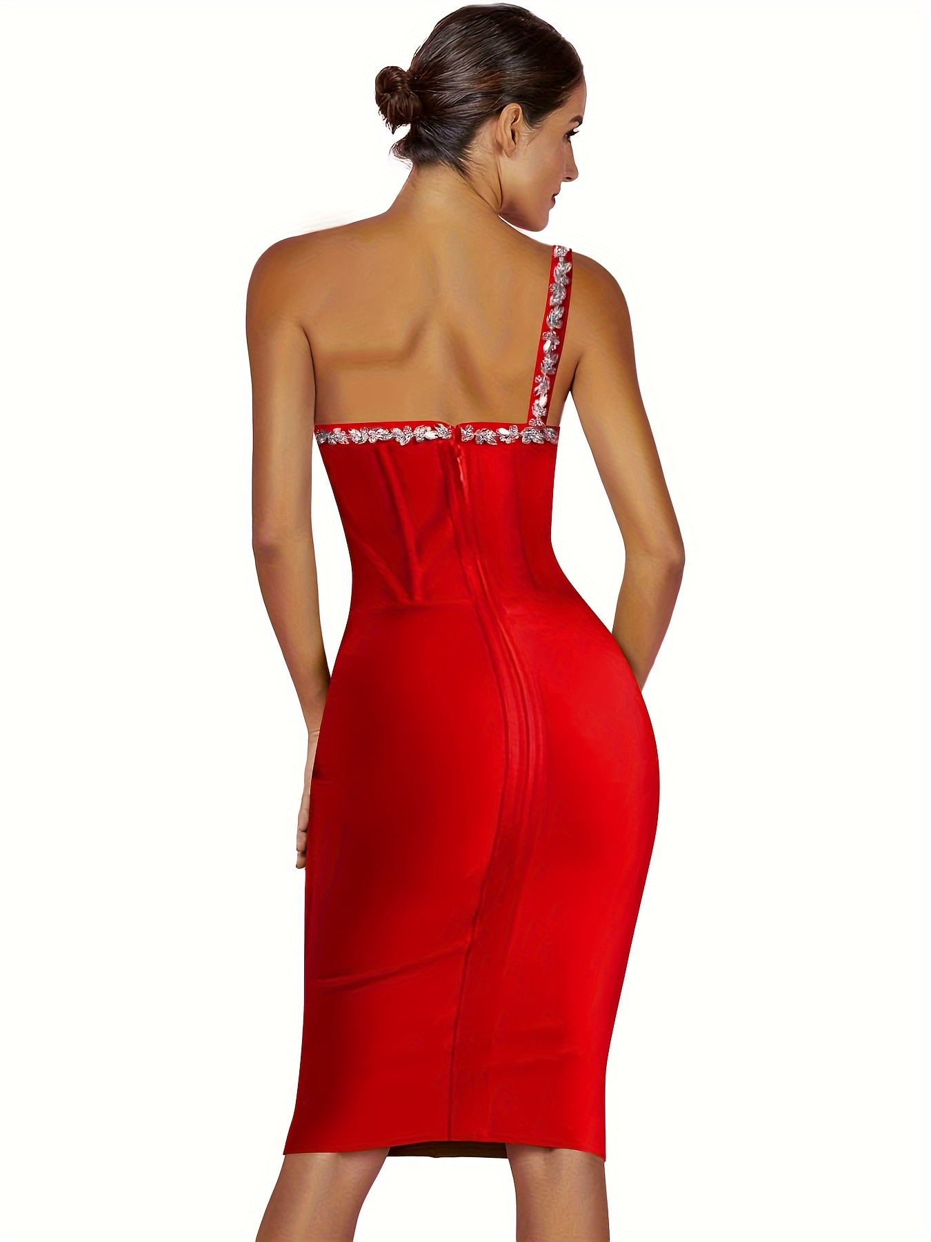 open lace back dress ONE SHOULDER BANDAGE DRESS WITH FLORAL DETAILING – Dress Code Chic Official main image 1