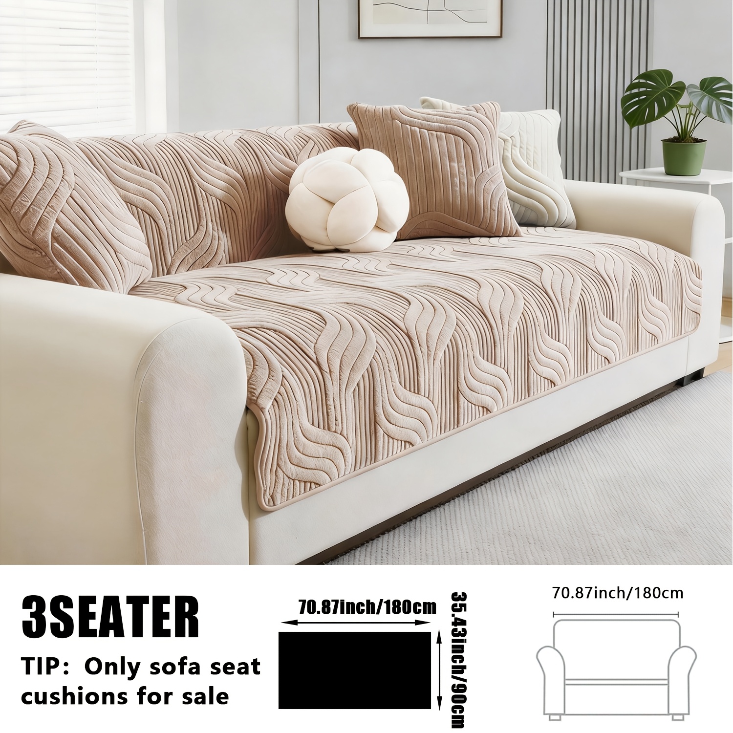 TEMU A Plush Anti-slip Sofa Cover, Modern And Luxurious, Pet-friendly, Breathable, Decoration, Suitable For Living Rooms, Bedrooms, Offices, Made Of