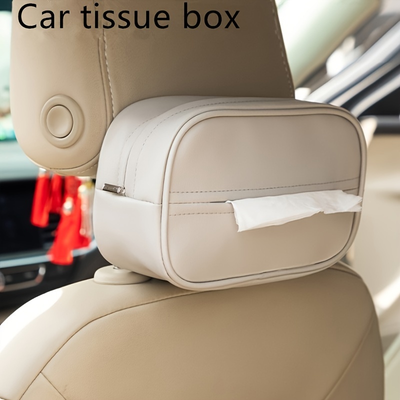 car backseat pu leather tissue holder universal fit   hanging paper storage organiser auto interior accessory with easy mounting Product details 0