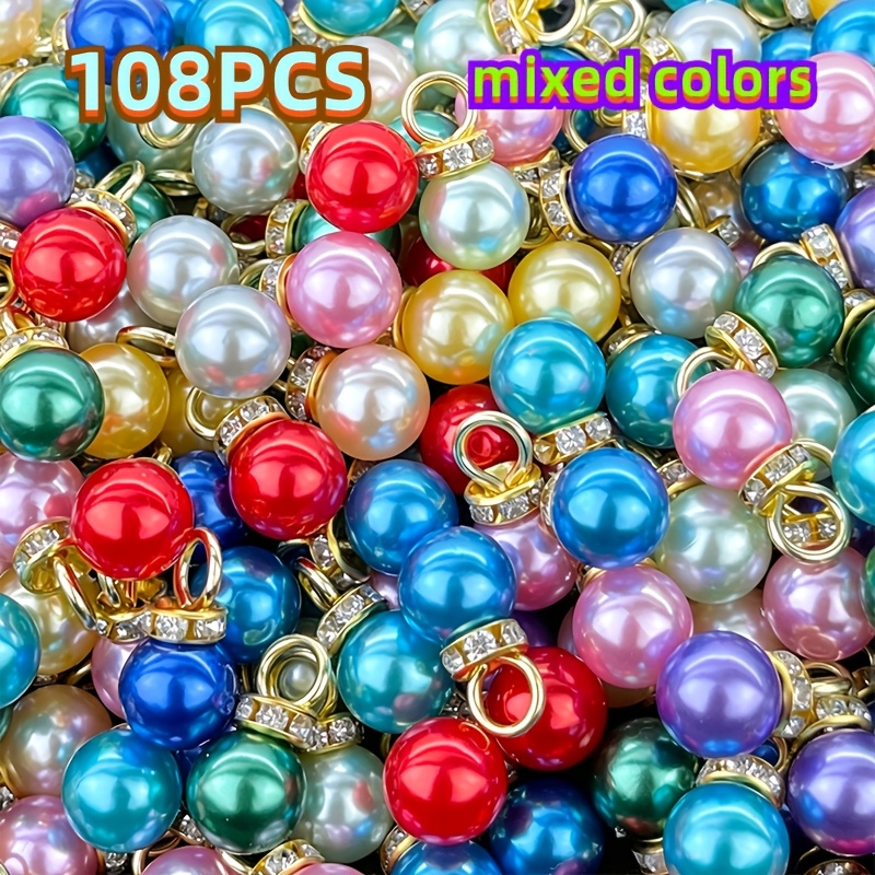 TEMU 108pcs Mixed Color Pearl Rhinestone Jump Ring Pendants, Decorative Hanging Ornaments, Christmas Ball Decorative Pendants, Diy Christmas Tree