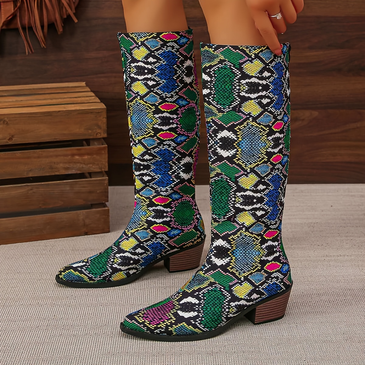 Sexy Damen-Overknee-Stiefel mit Stilettoabsatz, Reißverschluss hinten,  Schlangenhautmuster, hoher Blockabsatz, bequeme Mode-Kniestiefel für den  Winter