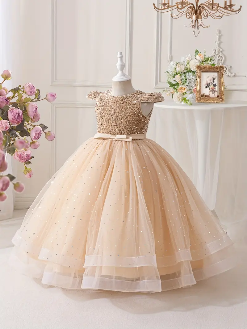 *' Puffy Skirt Dress with Flutter Sleeves, High-End Wedding Gown, Children's Birthday Princess Dress *' Puffy Skirt Dress with Flutter Sleeves, High-End Wedding Gown, Children's Birthday Princess Dress