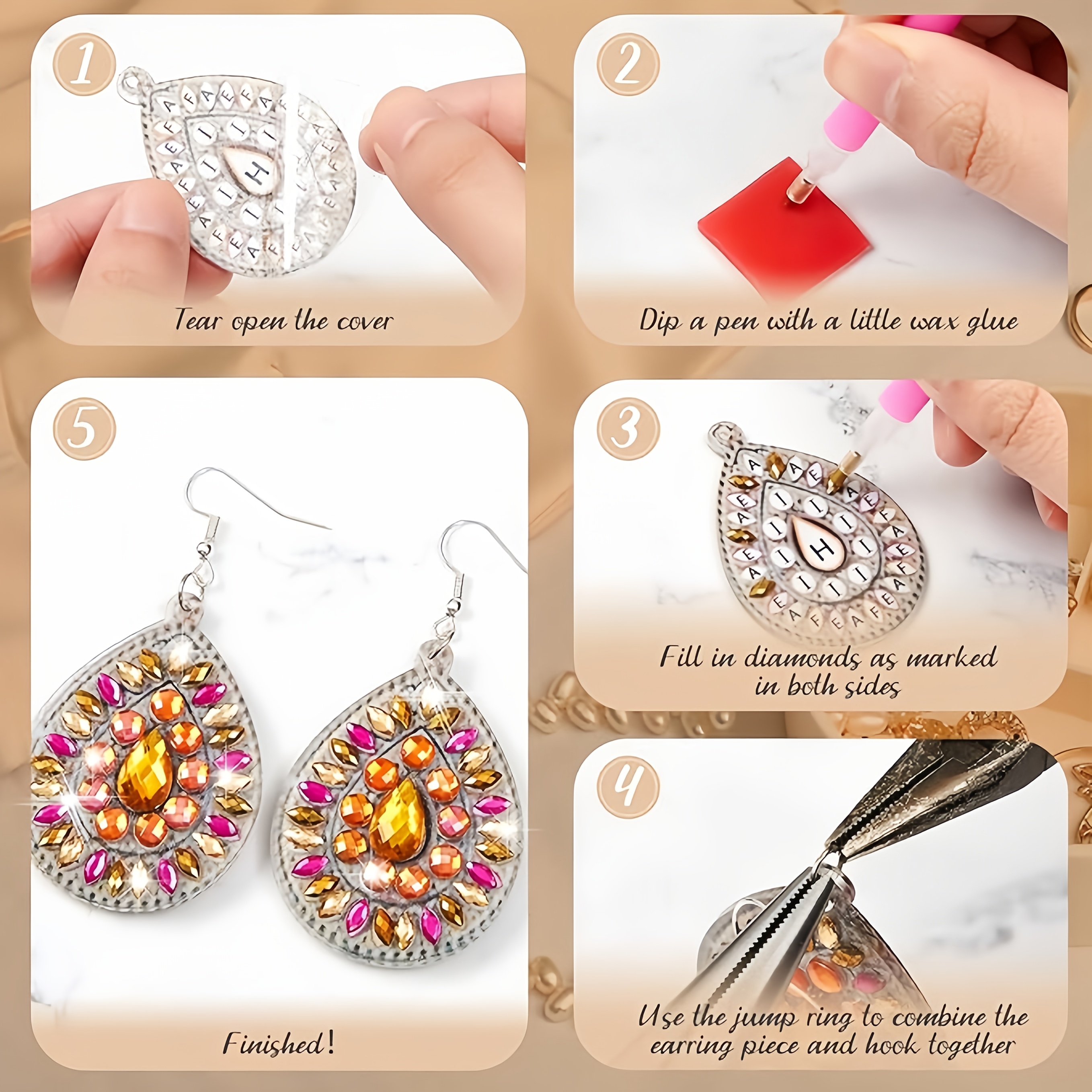16pcs diy diamond painting earring sets including Temu
