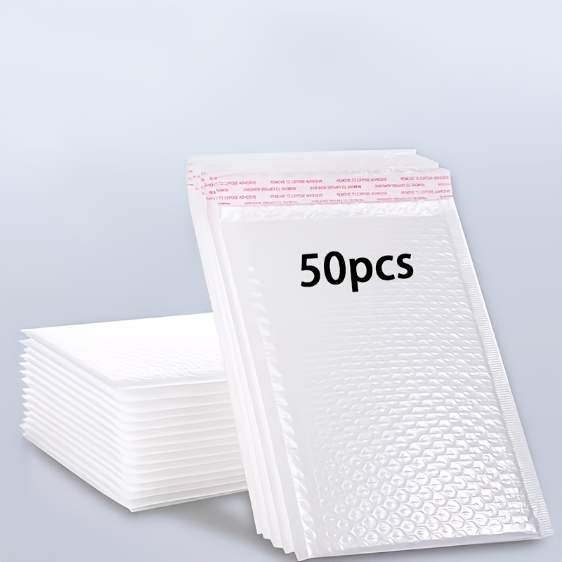 TEMU 50pcs Durable Bubble Mailer Bags - 11.0 X 16.99 Cm Self-adhesive Padding Shipping Pouches, White, Glossy End, Essential For Shipping, Cushioning