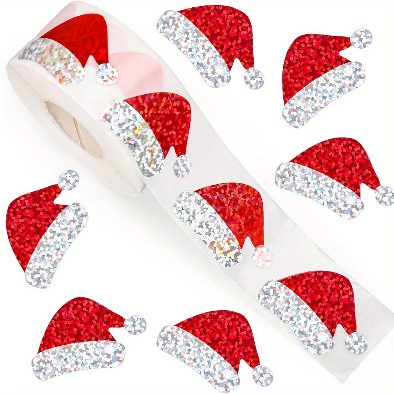 TEMU 400pcs Pack Of 400pcs Self-adhesive Laser-cut Red Suitable For Envelopes, Diaries, Party Decorations - Irregular-shaped Pet Film Santa Hat