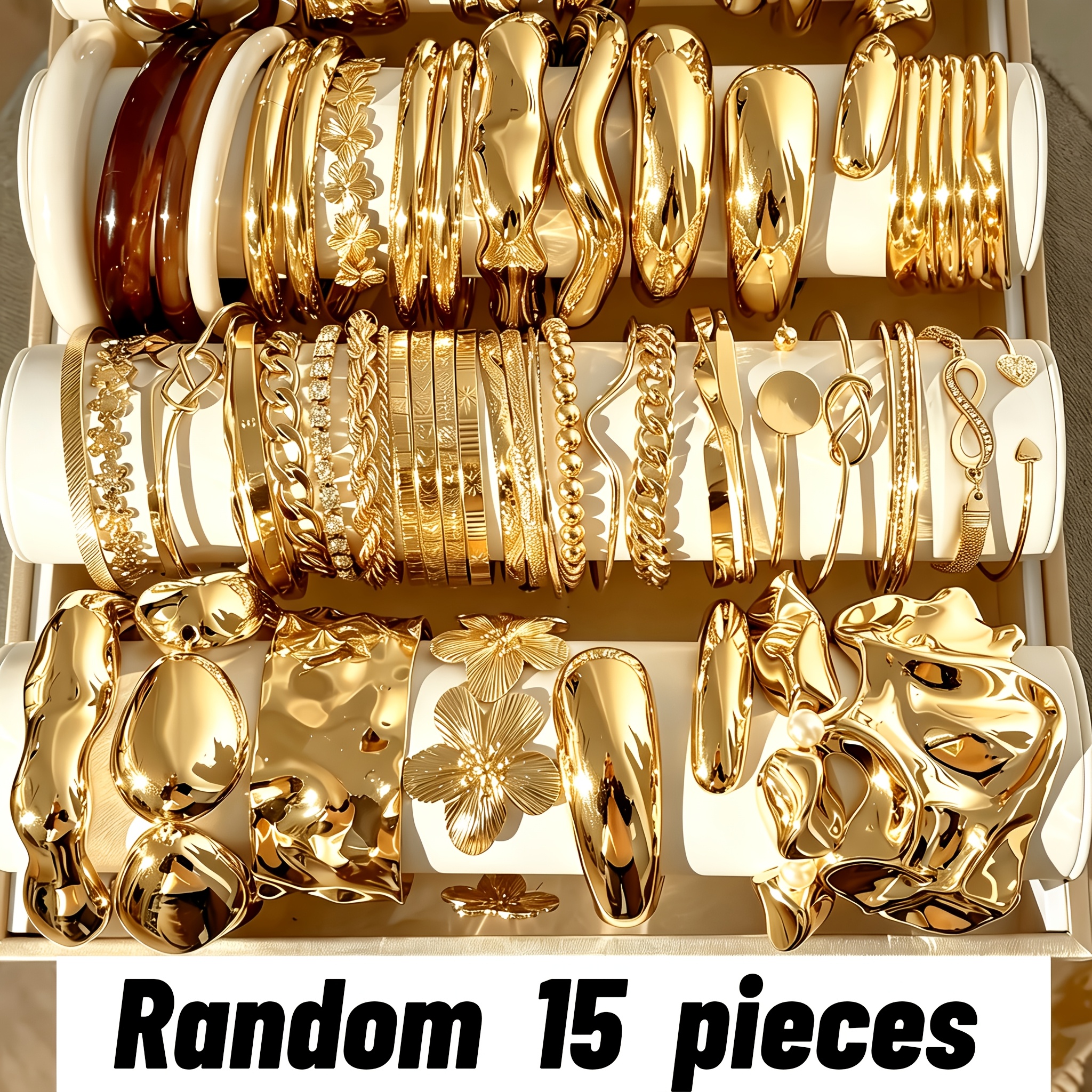 TEMU Random 15pcs Set Of Retro, Minimalist, Stylish, And Versatile Twisted Wide Bracelets. Unisex, Wear, Vacations, Parties, And As Holiday Gifts