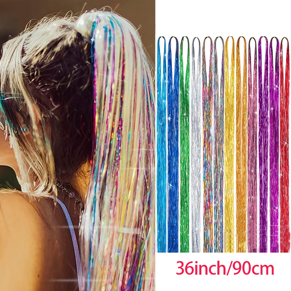 E-shop Ein Set aus 12 Stück 2400 Laser Thread Synthetische Haarverlängerungen, Bunt, Geeignet für Damen Haarverlängerungen für Festliche Projekte