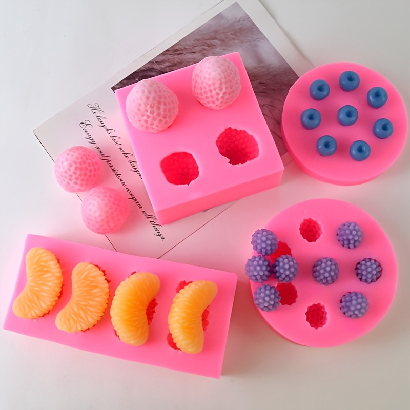 

4pcs Fruit-themed Silicone Mold Set For Candles And Resin Crafts - Blueberry, Strawberry, Raspberry, Orange Shapes