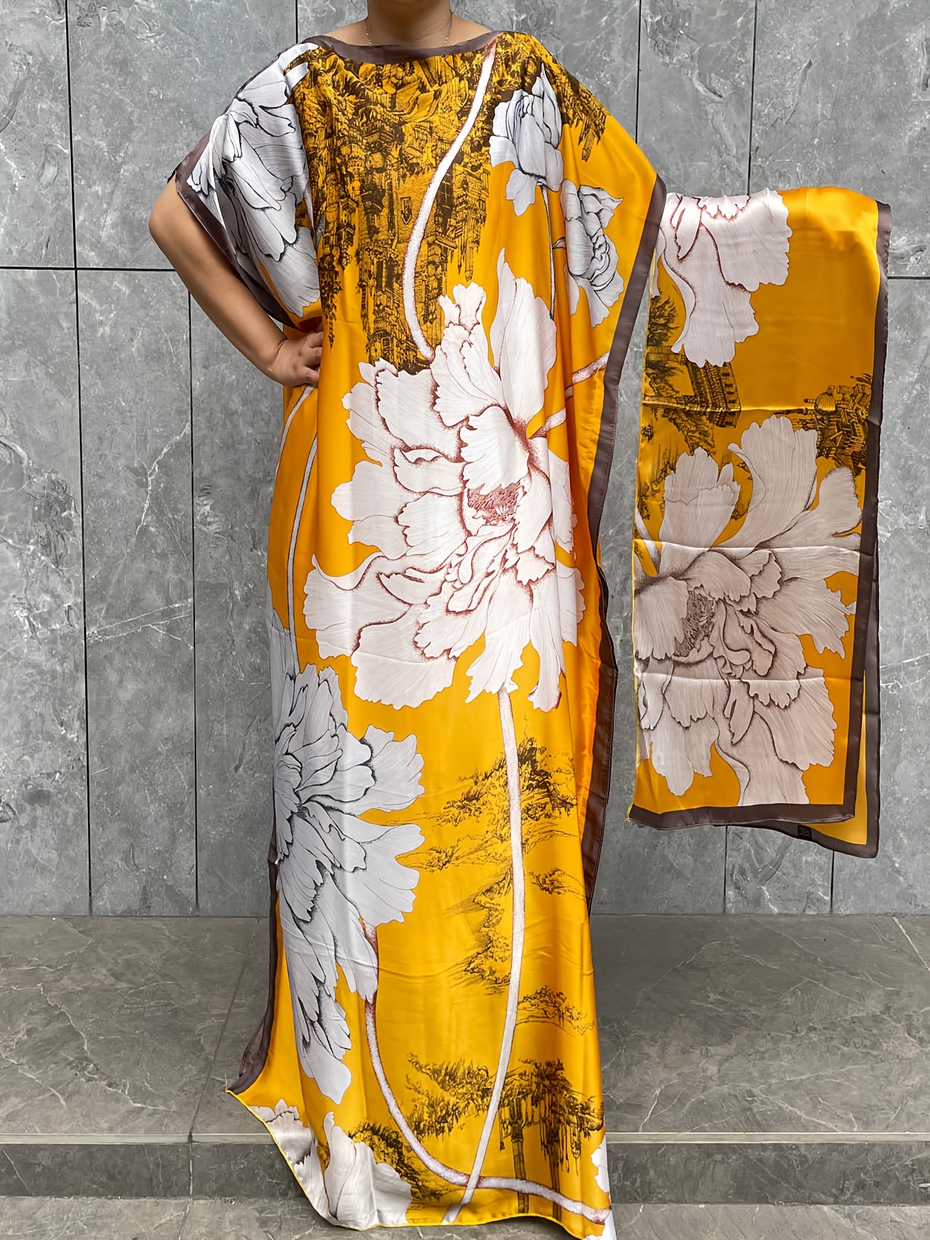 women's plus size floral print tunic dress scarf polyester Temu