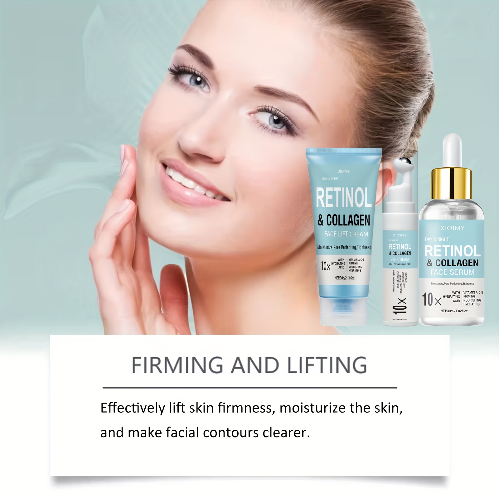 3pcs 10X Collagen And Retinol Facial Care Package, with Multiple Effects to Care Facial Skin, Including Facial Mask, Eye Cream, Essence, Face Cream, Smooth And Delicate Skin, Farewell to Dry And Dull Skin, And The Best Gift Package