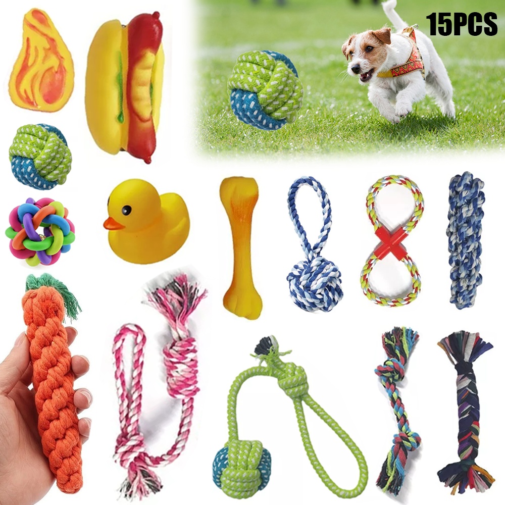 15 Pack Blend Rope Dog Toys for All Breed Sizes