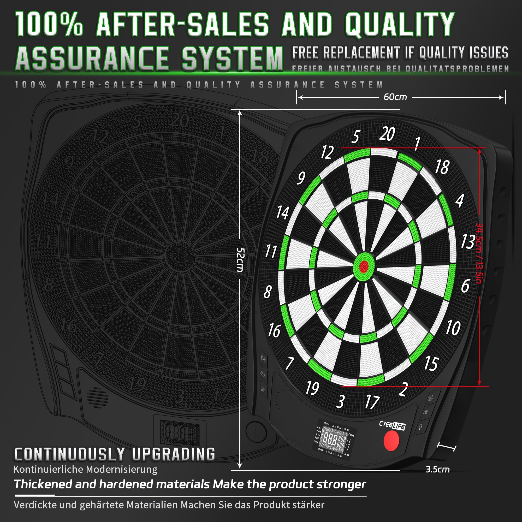 Cyeelife electronic soft dart target with 12 soft pointed darts, switching between three languages, and multiple game modes