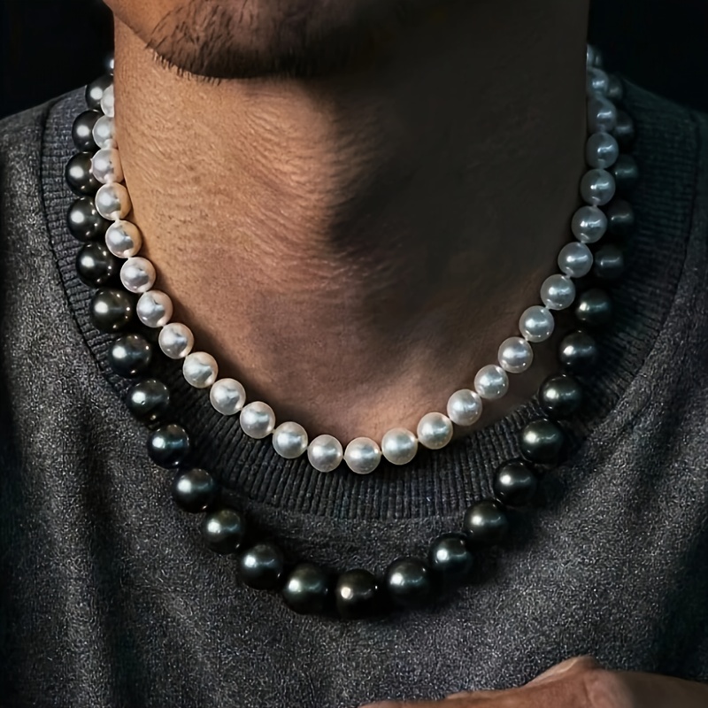 

2pcs Vintage Style Pearl Necklaces, Plastic Beaded Choker Set For Men And Women