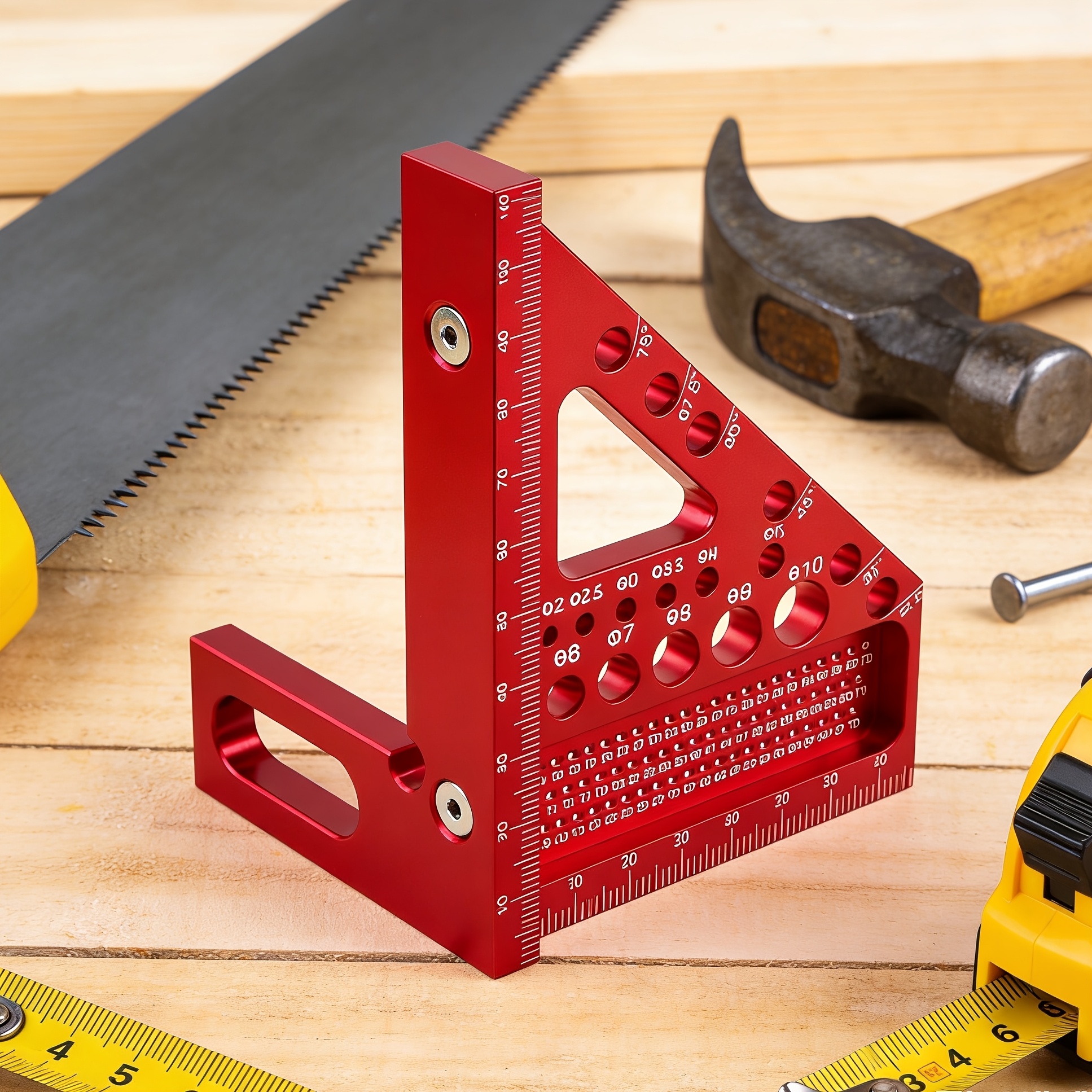 New Woodworking Square & Triangle Ruler, Multi-angle & Multi-functional Aluminum Alloy Scribing Ruler