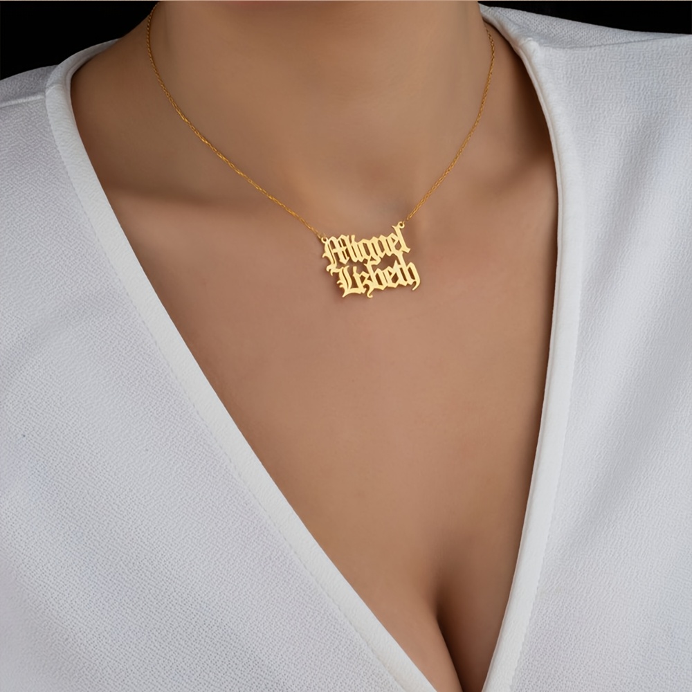 Custom Two Old English Names Stainless Steel Necklace, Gift Idea