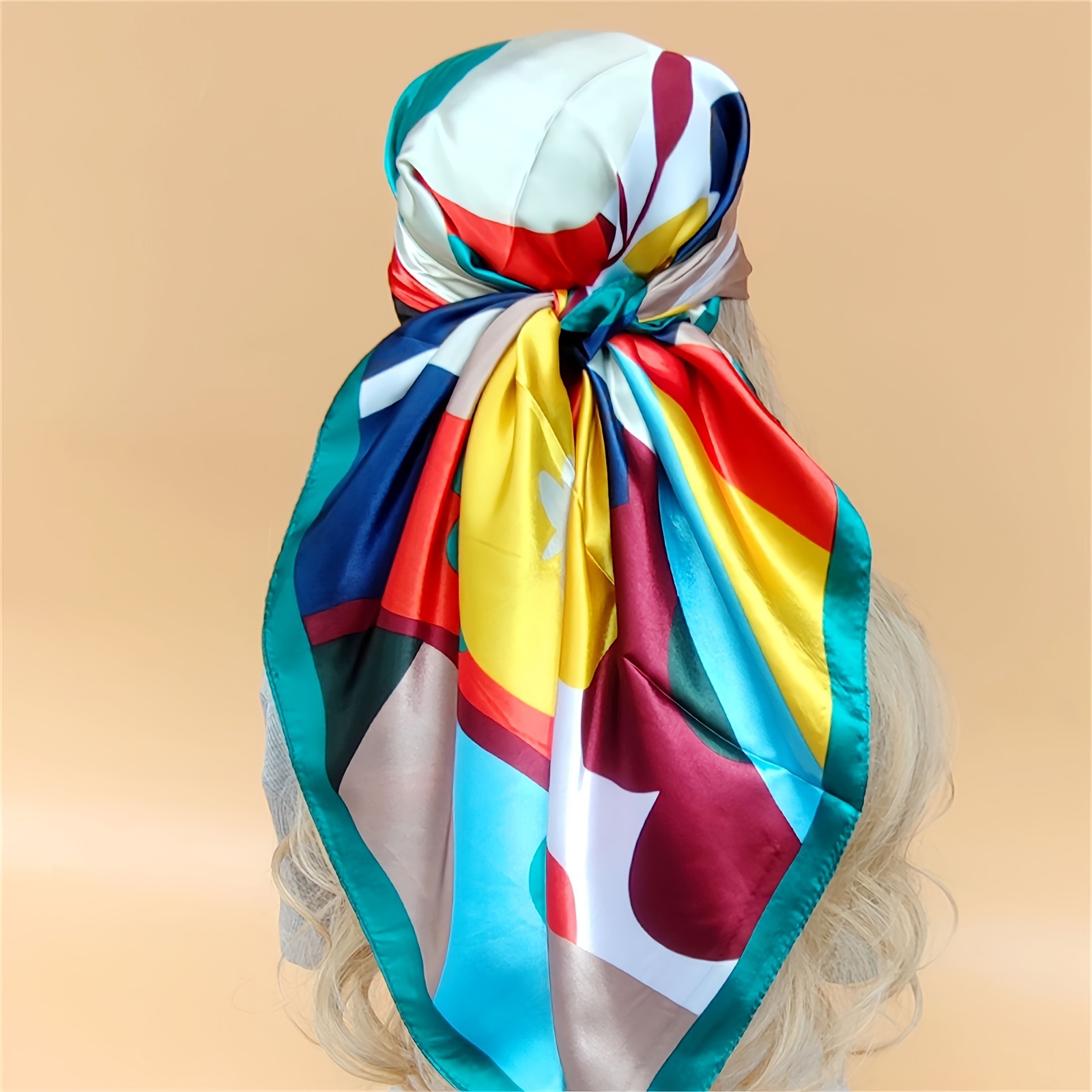 

35.43" Colorful Printed Square Scarf Thin Satin Inelastic Neck Scarf Sunscreen Headscarf For Women Casual Outdoor