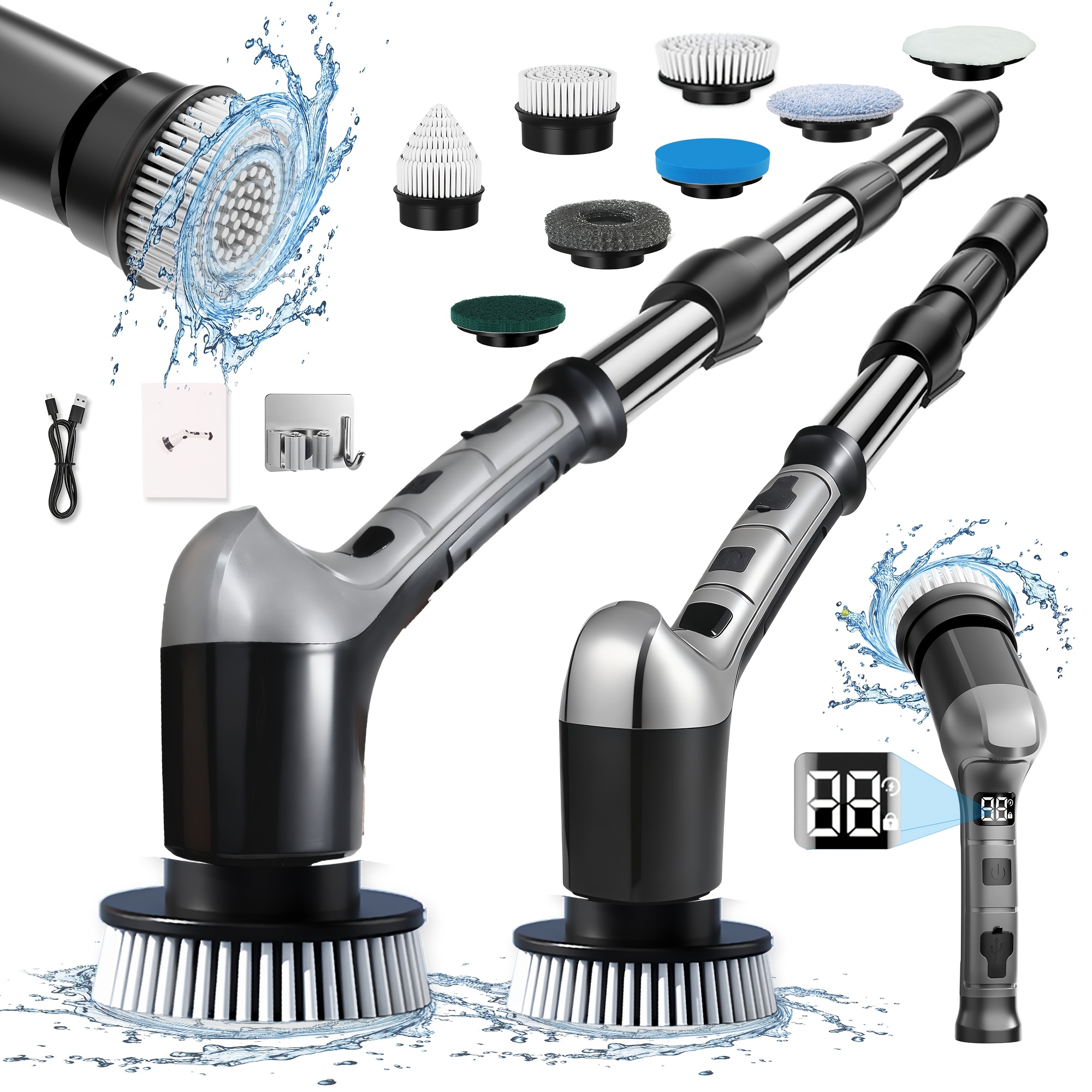 Image of Ladami Electric Cleaning Brush, Electric Cleaning Brush With 8 Interchangeable Drill Brush Heads, 3 , Electric Grout Brush With Adjustable Handle, For Bathroom, Tiles, Grout, Kitchen, Car