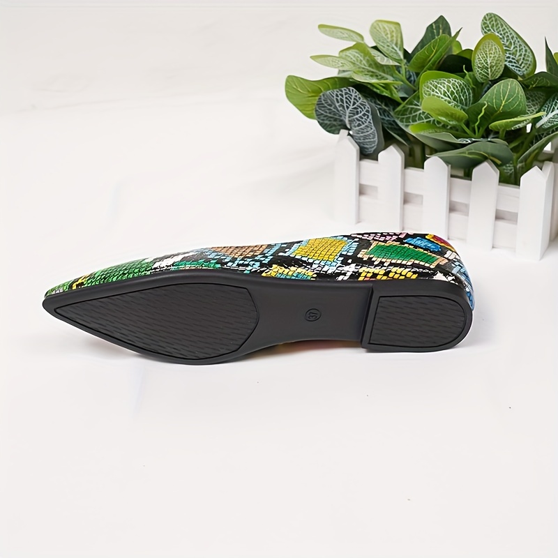 Women's Snakeskin Pattern Flat Shoes, Elegant Point Toe Slip On Shoes,  Lightweight Comfortable Shoes