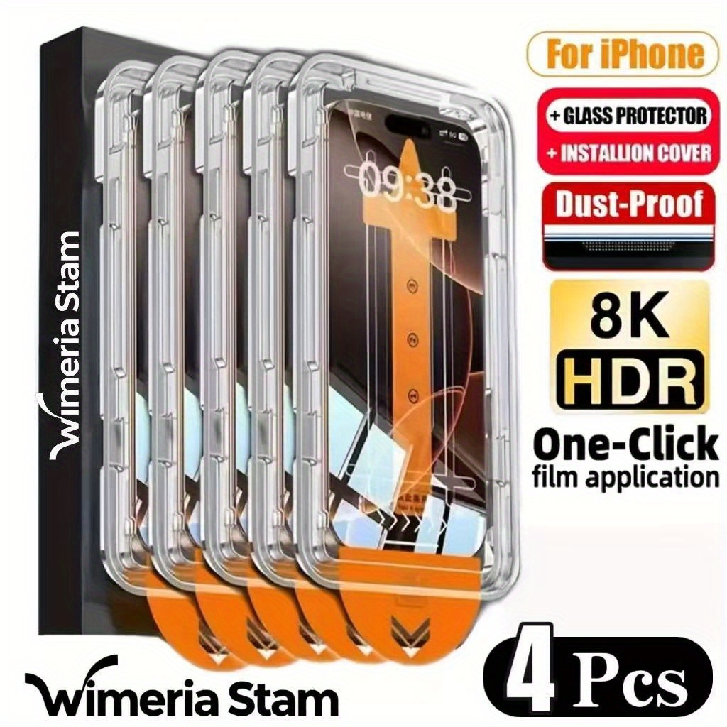 E-shop 4 Stück 9D Vollabdeckung Gehärtetes Glas Display-Schutzfolie für iPhone 17, 17 Pro, 17 Pro Max, 17 Air 16/16E/16Plus/16Pro/16Pro Max / Pro/15