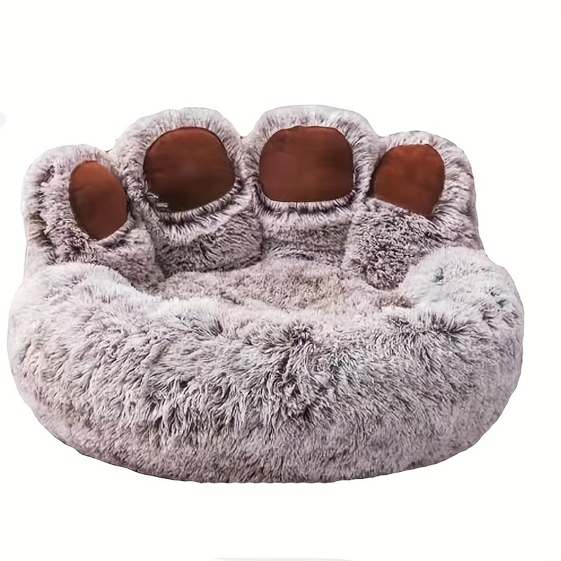 Image of New Winter Creative Cute And Adorable Paw-print Long-haired Nest Dog Bed Cat Bed, , Universal Dog Bed Mat