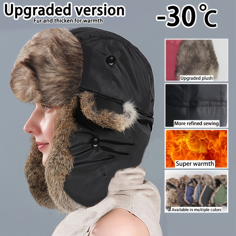 

1 Hat With Plush Fur - Windproof, Waterproof, And Warm With Ear Flaps For Outdoor Skiing, Hand Or Only