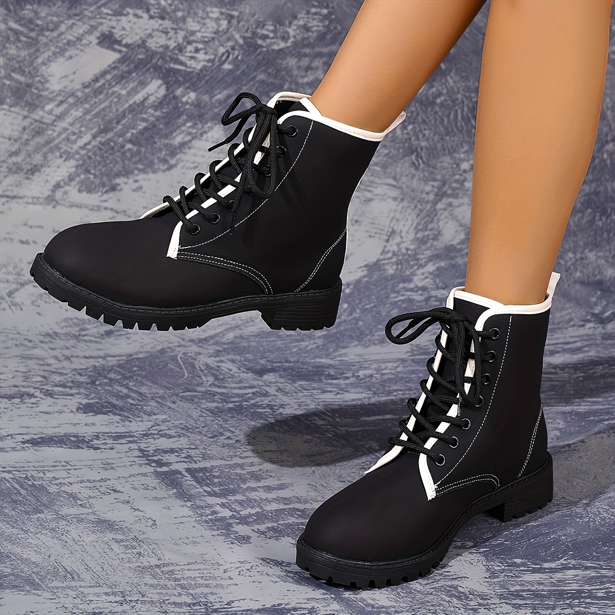 Women'S Chunky Platform Boots British-Inspired Casual Ankle Boots with  Square Toe, Synthetic Cover Upper TPR Sole, Low Heel Winter Boots for