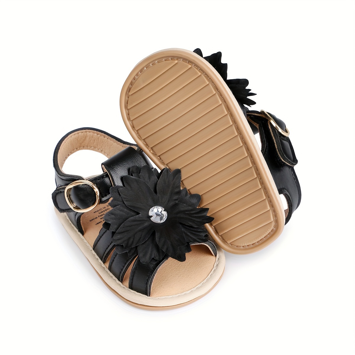 Trendy Cute Flower Decor Solid Color Sandals For Baby Girls, Breathable Lightweight Walking Shoes For Spring And Summer