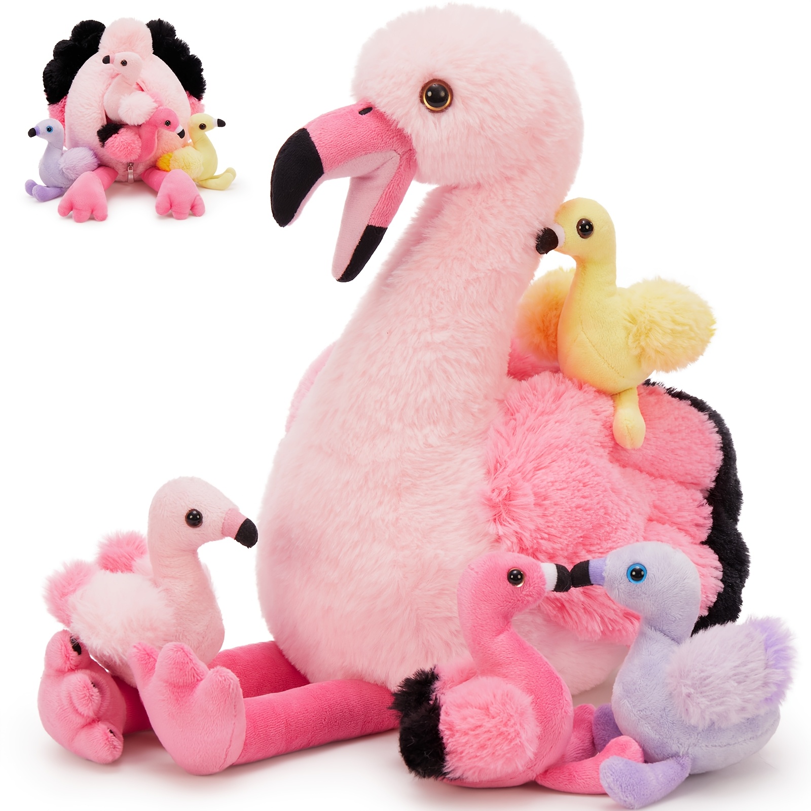 Image of Morismos Flamingo Plush Soft Toy With Baby Inside, Lifelike Cuddly Flamingos Teddy Stuffed Animal, Kawaii Presents For Kids Girls Boys-valentines Gift Birthday Party Decoration (pink 45cm)