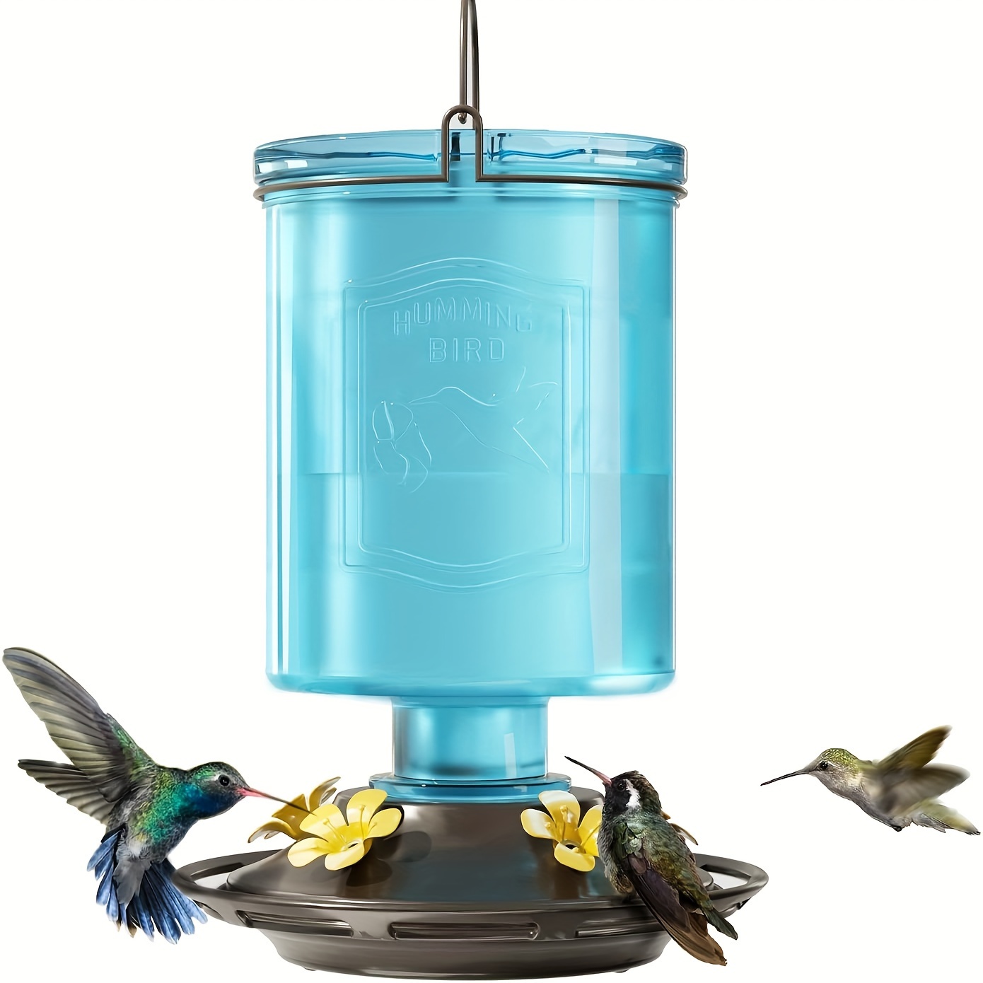

Hummingbird Feeder, Glass Hummingbird Feeders For Outdoors Hanging, 5 Simulation Flowers Feeding Ports, 23 Ounces, Rust Proof, Leak Proof, Vintage Embossed Glass Bottle (blue)