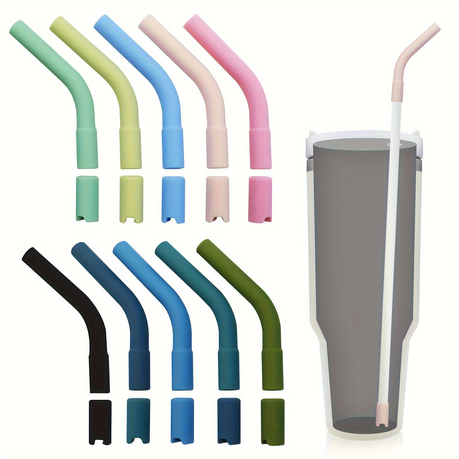 

5pcs Colorful Silicone Straw Tips & Bases - Reusable, Food-grade Covers For Stanley Cups & Glass Tumblers, Fits 8-10mm Diameter Straws