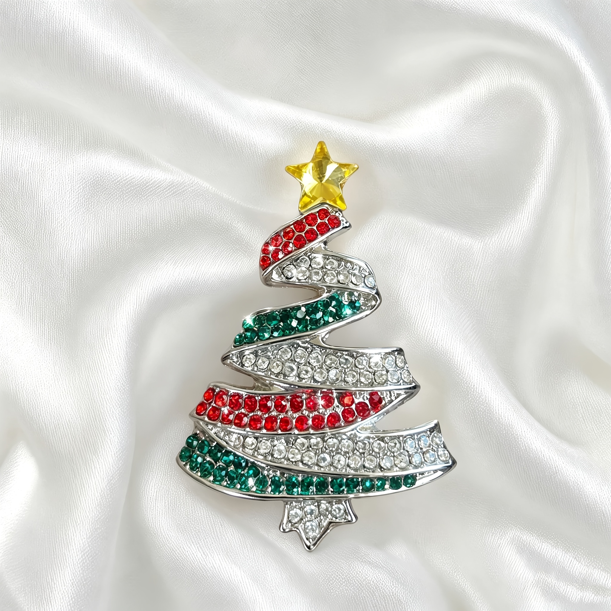 Rhinestone Christmas Tree Pin, Versatile Holiday Brooch