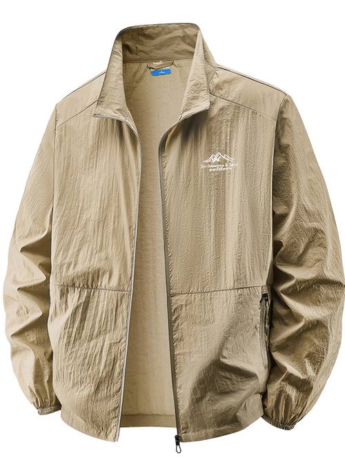 mens lightweight windproof sunshade jacket breathable woven fabric loose fit with adjustable drawstring waist and zipper pockets machine washable for outdoor activities athletic durable outerwear