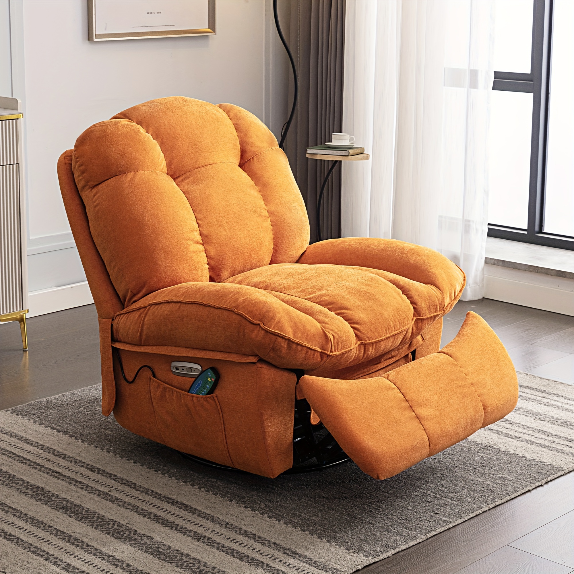 

Swivel Recliner Chair With Vibration Heated, Modern Single Sofa Glider Recliner, Power Rocking Chair With Usb, Usb-c And , Living Room Decoration