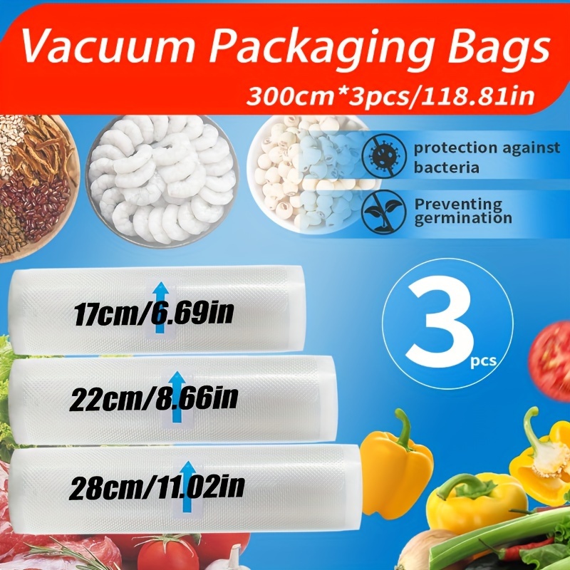 

3-piece Vacuum Seal Bags For Food - 3m, Bpa-free, 7-layer Diamond Pattern, Perfect For Kitchen & Dining Storage