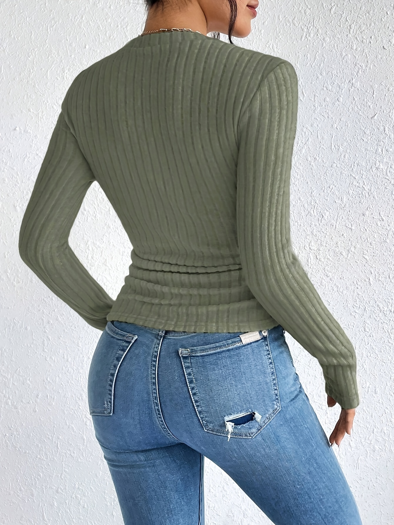 Women's Elegant Ribbed Pullover Sweater - Solid Color Round Neck Long Sleeve, Medium Stretch Machine Washable Fall Winter Tops for Casual & Formal Wear, Sweater, Everyday Comfort Wear, Textured Fabric