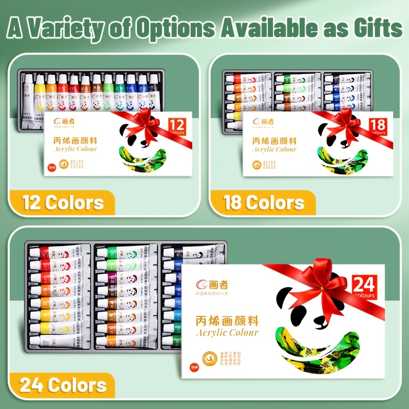 Set of Acrylic Paints with Rich Pigments, Waterproof, Portable, Available in 12, 18, or 24 Colors, 5 ml Each for Crafts, Canvas, Wood, and M