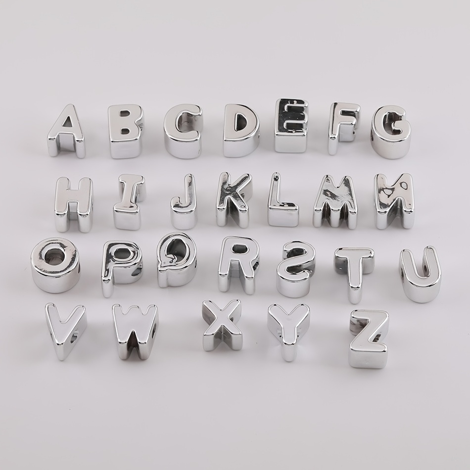 TEMU Big Letter Beads. 28/54pcs, Silvery. Very Suitable For Bracelets, Necklaces, Pendants, And Other Additions Production, With Exquisite And